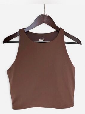 Madewell MWL Women’s Large High Neck Brown Crop Tank Built in Bra Yoga Workout
